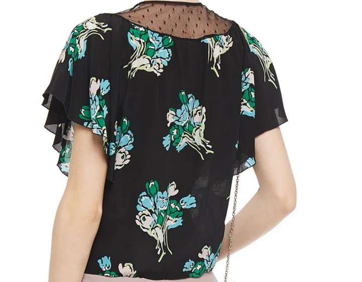 RED VALENTINO Point d'esprit-paneled floral-print silk crepe de chine top Veronique Luxury Collections