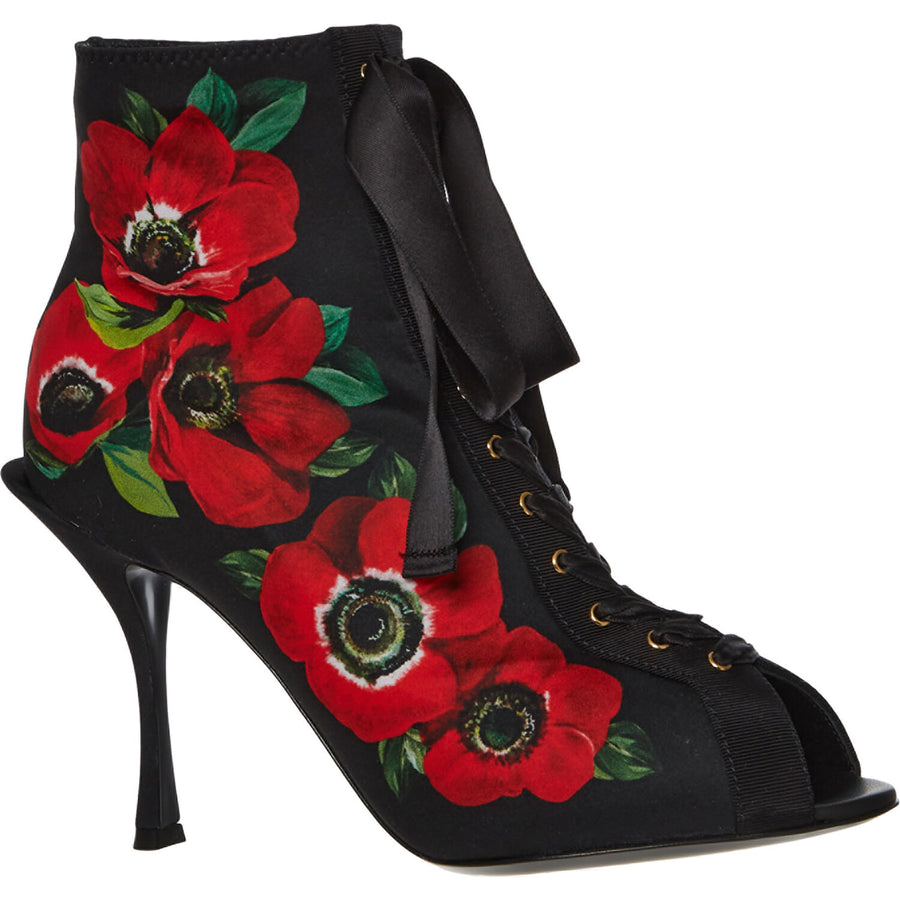 DOLCE & GABBANA  Black Floral Patterned Heels Veronique Luxury Collections