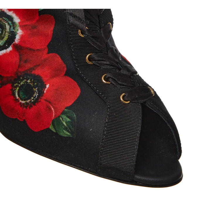 DOLCE & GABBANA  Black Floral Patterned Heels Veronique Luxury Collections