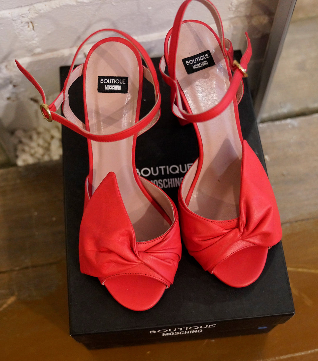 Moschino Red Women's Leather Ankle Strap Bo