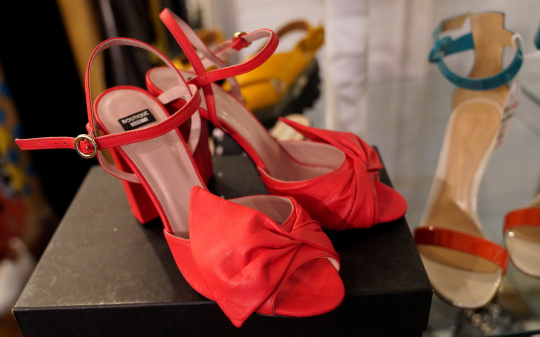Moschino Red Women's Leather Ankle Strap Bo
