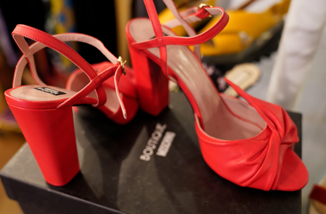 Moschino Red Women's Leather Ankle Strap Bo