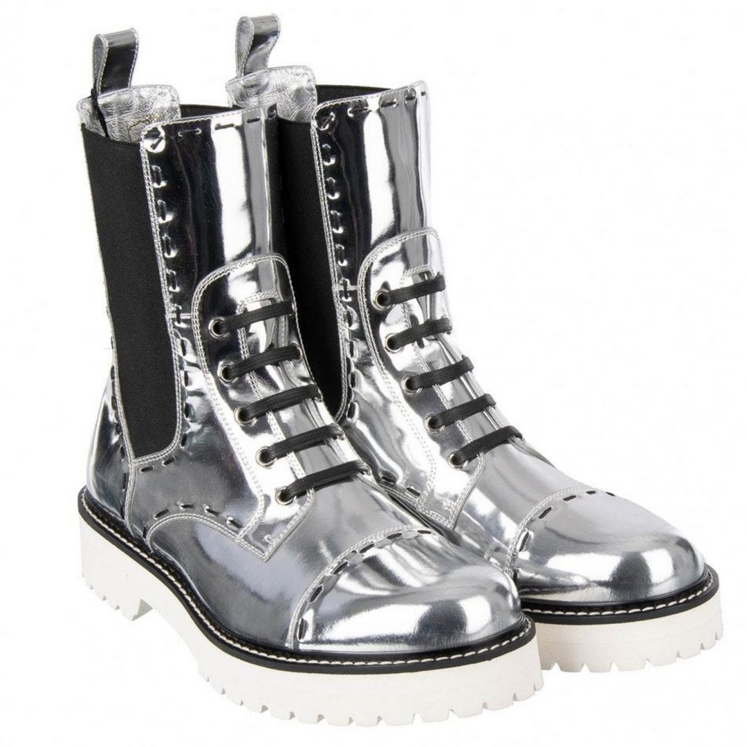 Dolce & Gabbana  Woman Metallic Patent-leather Boots Silver