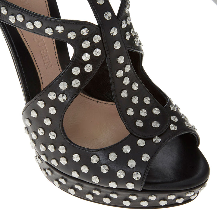 ALEXANDER MCQUEEN  Black Leather Studded Heeled Sandals Veronique Luxury Collections