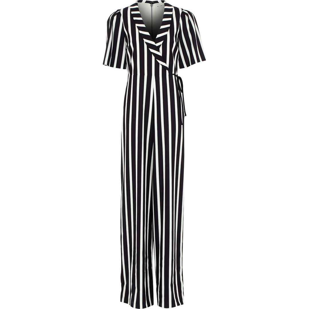 ALICE & OLIVIA  Black & White Striped Jumpsuit Veronique Luxury Collections