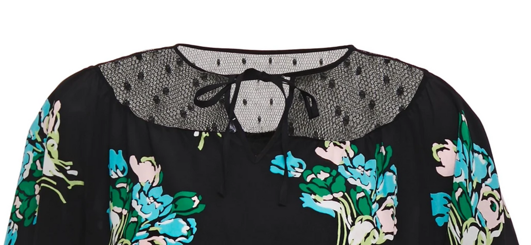 RED VALENTINO Point d'esprit-paneled floral-print silk crepe de chine top Veronique Luxury Collections
