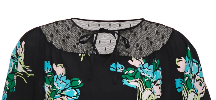RED VALENTINO Point d'esprit-paneled floral-print silk crepe de chine top Veronique Luxury Collections