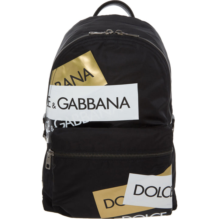 DOLCE & GABBANA  Black, White & Gold Branded Backpack Veronique Luxury Collections