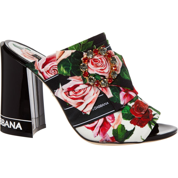 DOLCE & GABBANA  Black Floral Heeled Sandals Veronique Luxury Collections