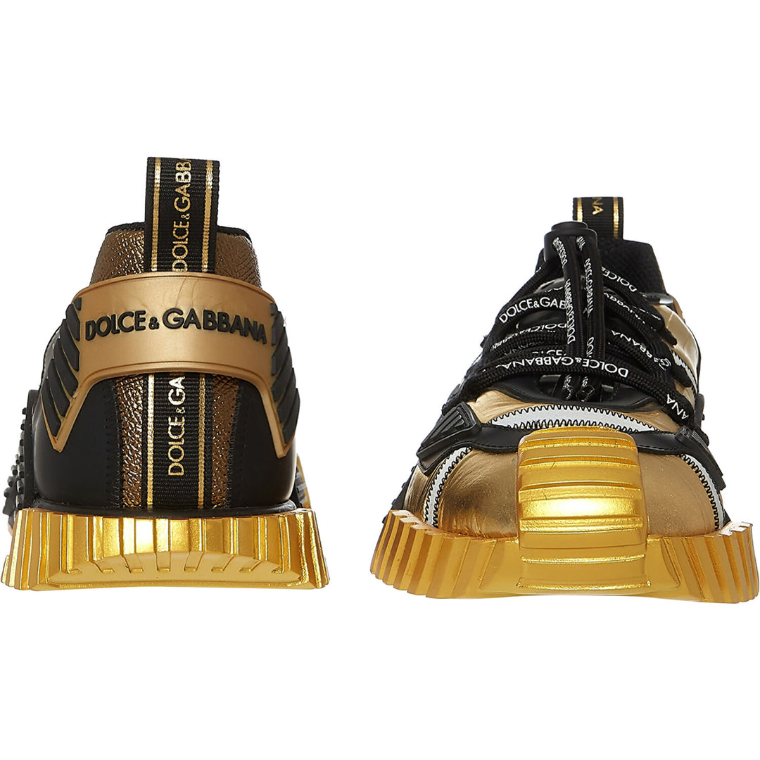 DOLCE & GABBANA  Gold & Black Abstract Trainers Veronique Luxury Collections
