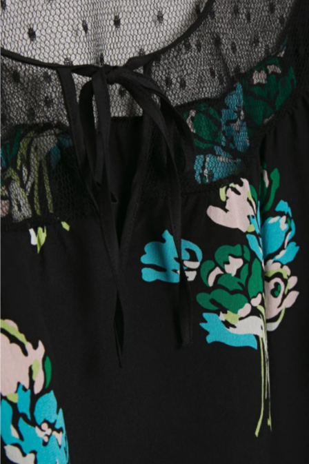 RED VALENTINO Point d'esprit-paneled floral-print silk crepe de chine top Veronique Luxury Collections