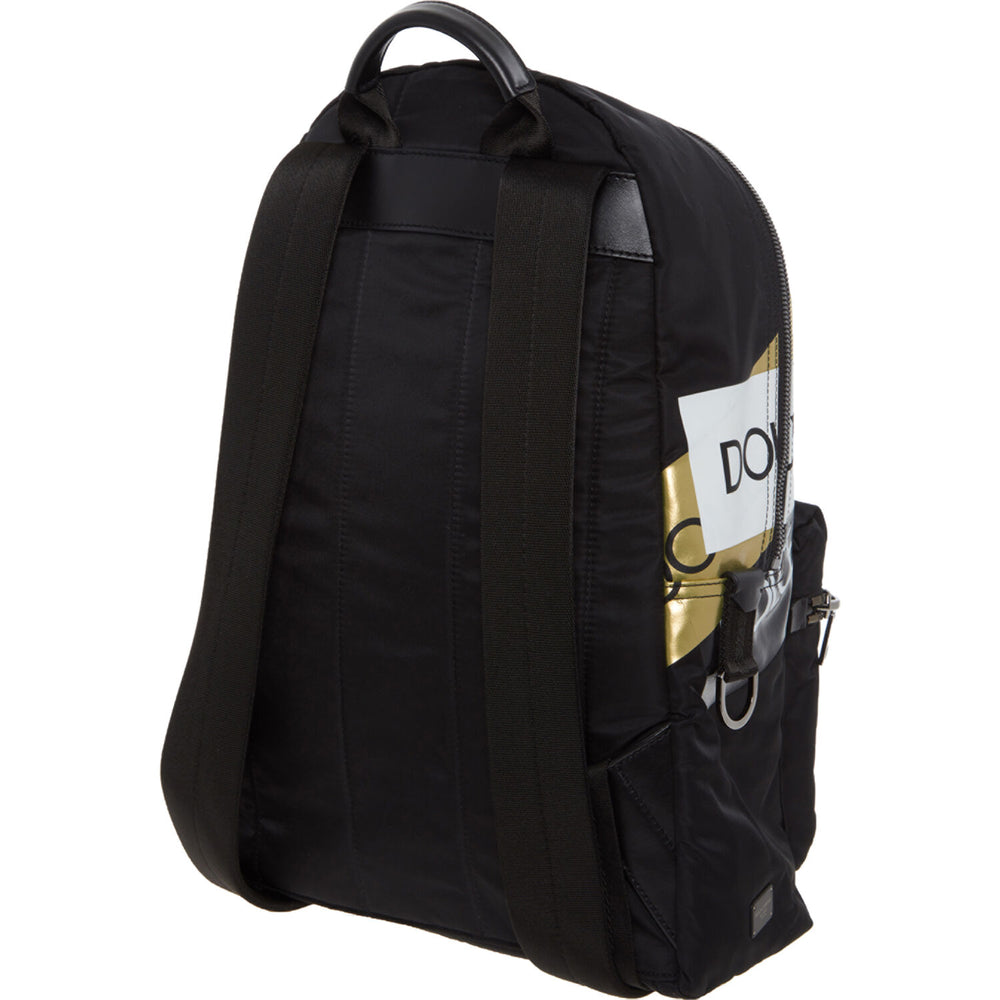DOLCE & GABBANA  Black, White & Gold Branded Backpack Veronique Luxury Collections