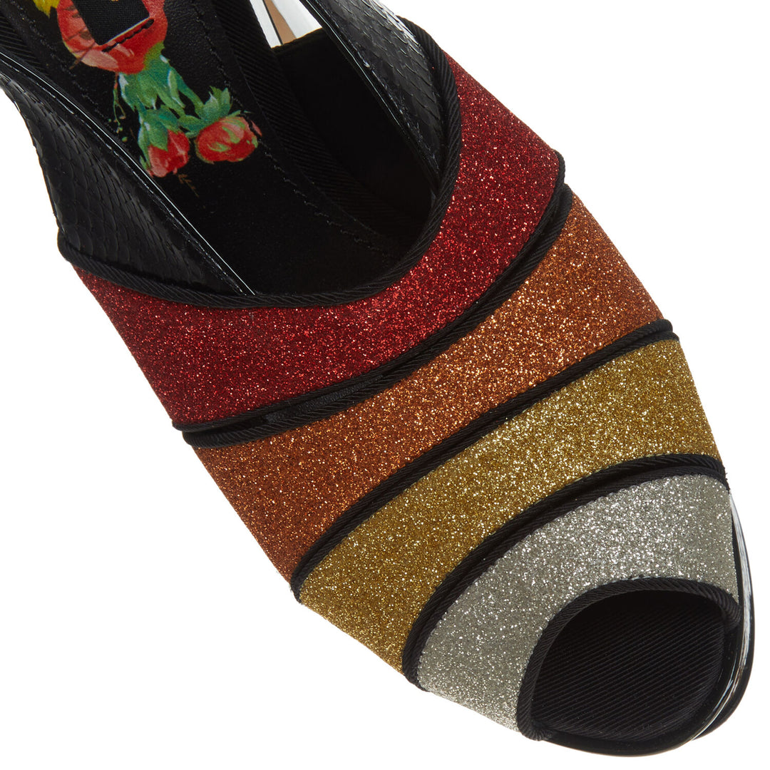 DOLCE & GABBANA  Multicoloured Floral Glitter Heels Veronique Luxury Collections