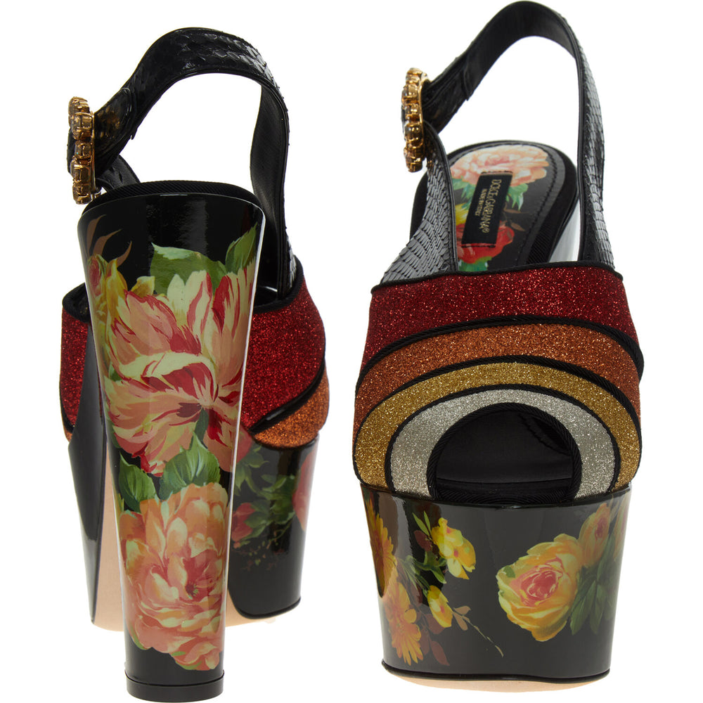 DOLCE & GABBANA  Multicoloured Floral Glitter Heels Veronique Luxury Collections
