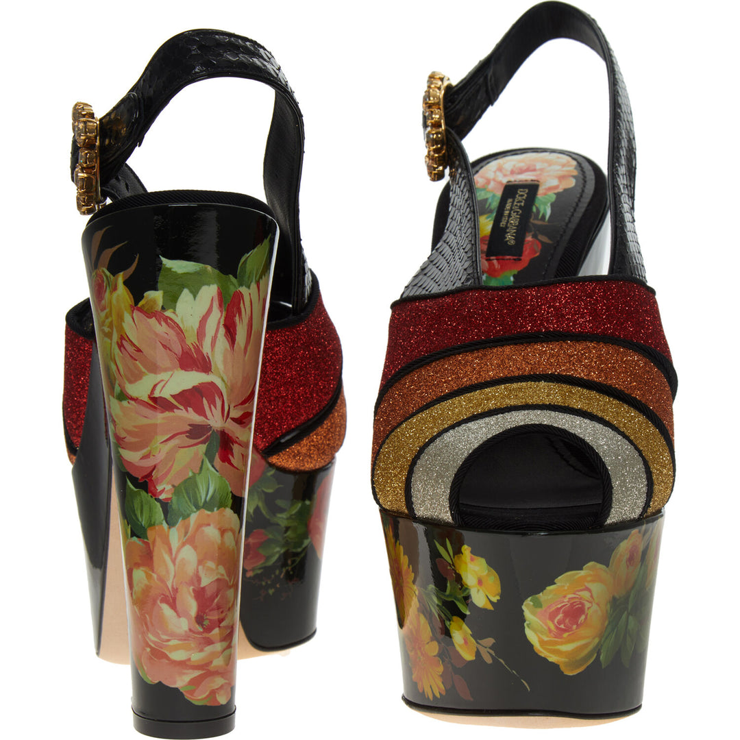 DOLCE & GABBANA  Multicoloured Floral Glitter Heels Veronique Luxury Collections