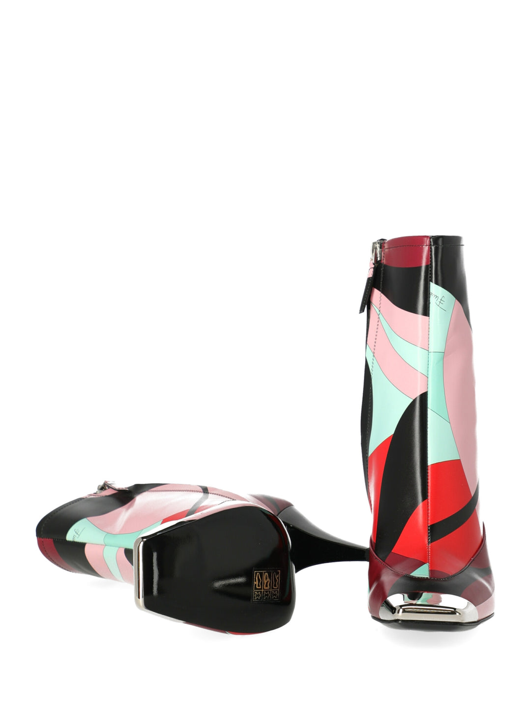 EMILIO PUCCI  Pink Patterned Leather Heeled Ankle Boots Veronique Luxury Collections