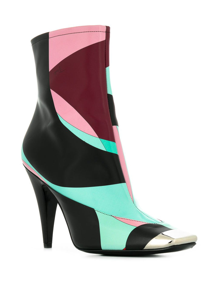 EMILIO PUCCI  Pink Patterned Leather Heeled Ankle Boots Veronique Luxury Collections