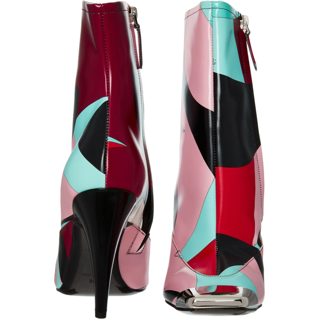 EMILIO PUCCI  Pink Patterned Leather Heeled Ankle Boots Veronique Luxury Collections