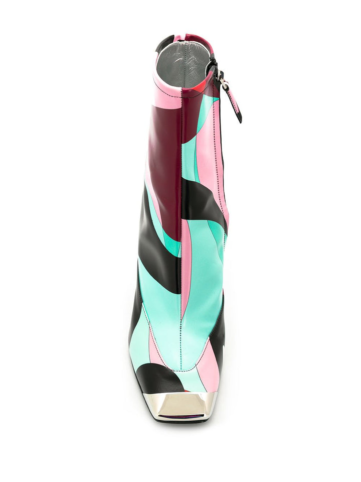 EMILIO PUCCI  Pink Patterned Leather Heeled Ankle Boots Veronique Luxury Collections