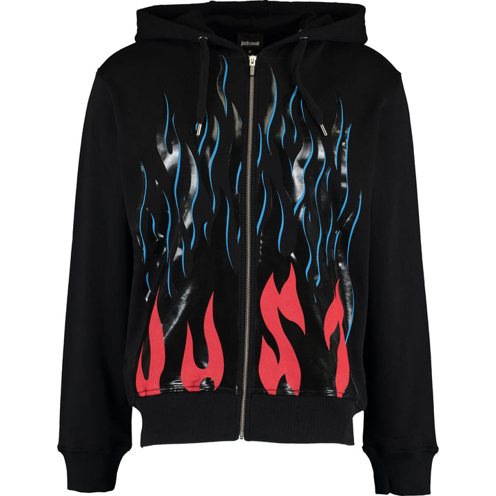 JUST CAVALLI Black Flames Zip Hoodie Veronique Luxury Collections