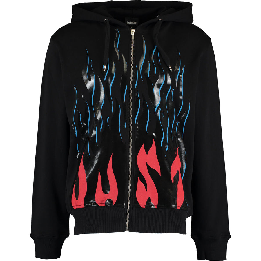 JUST CAVALLI Black Flames Zip Hoodie Veronique Luxury Collections