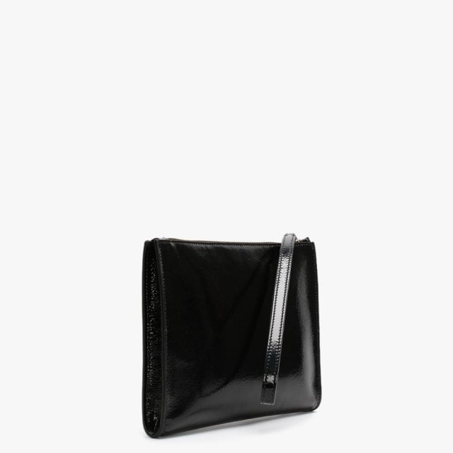 Stella Mccartney Black Patent Logo Clutch Veronique Luxury Collections