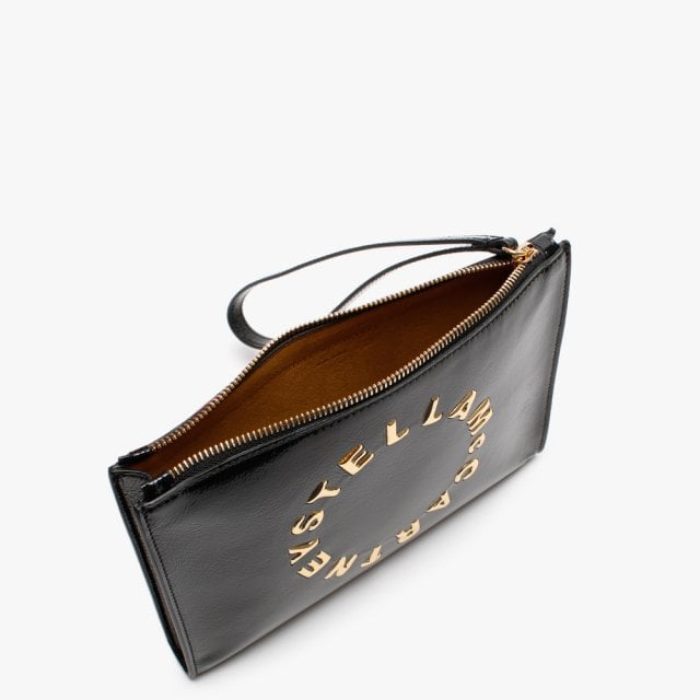 Stella Mccartney Black Patent Logo Clutch Veronique Luxury Collections