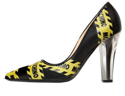 Moschino Caution Printed Leather Pumps