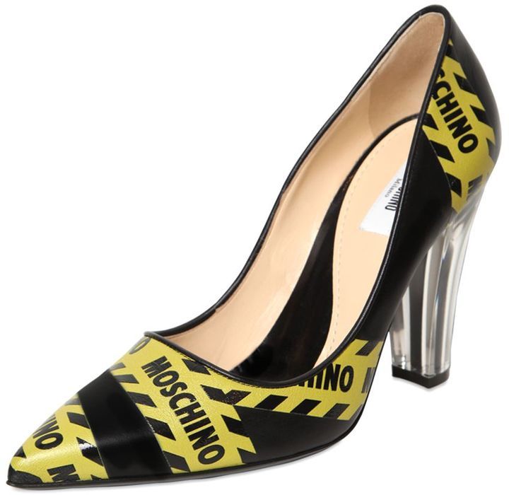 Moschino Caution Printed Leather Pumps