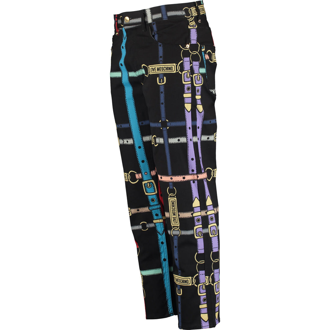 LOVE MOSCHINO  Black Belt Logo Straight Jeans Veronique Luxury Collections