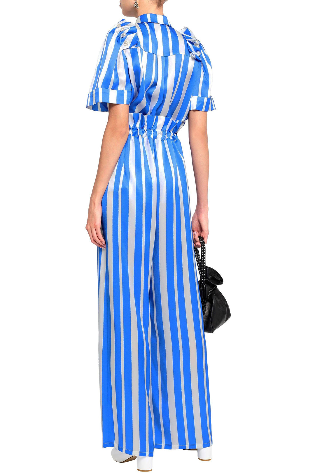 MOTHER OF PEARL  Blue & White Stripe Silk Wide Leg Flared Trousers