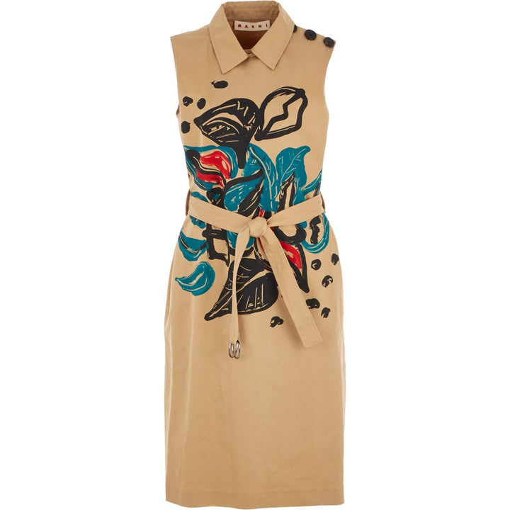 MARNI  Brown Abstract Midi Dress Veronique Luxury Collections