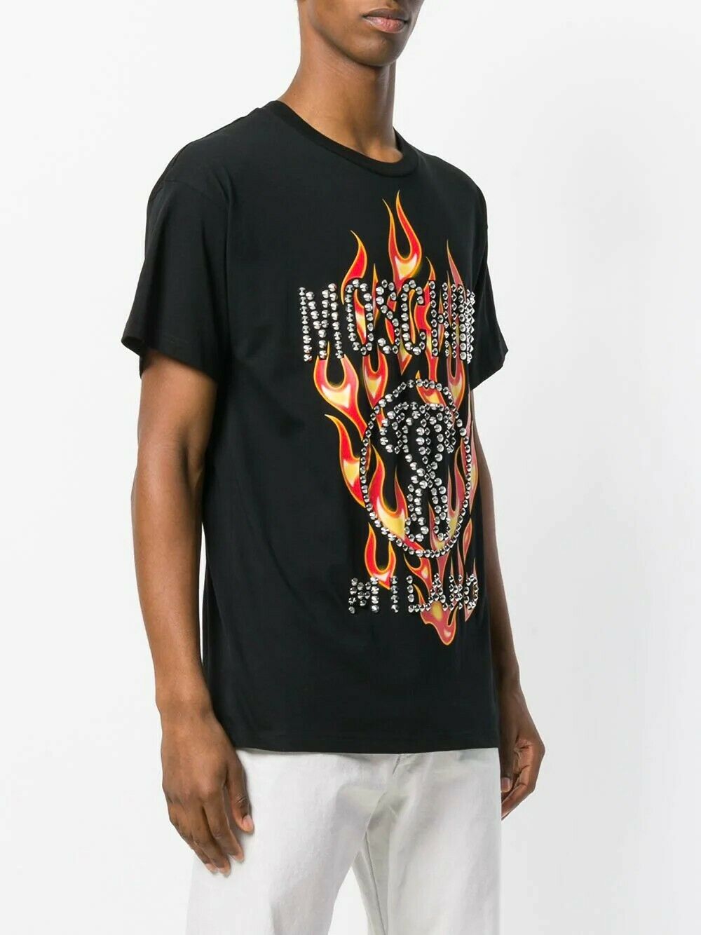 Moschino Fire Print And Studded T-shirt