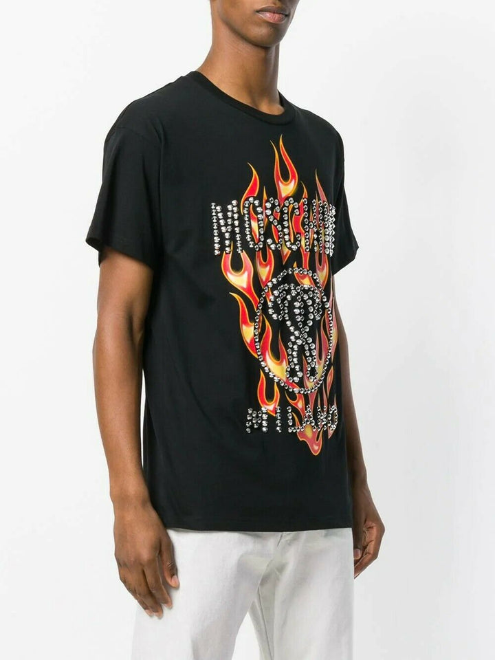 Moschino Fire Print And Studded T-shirt