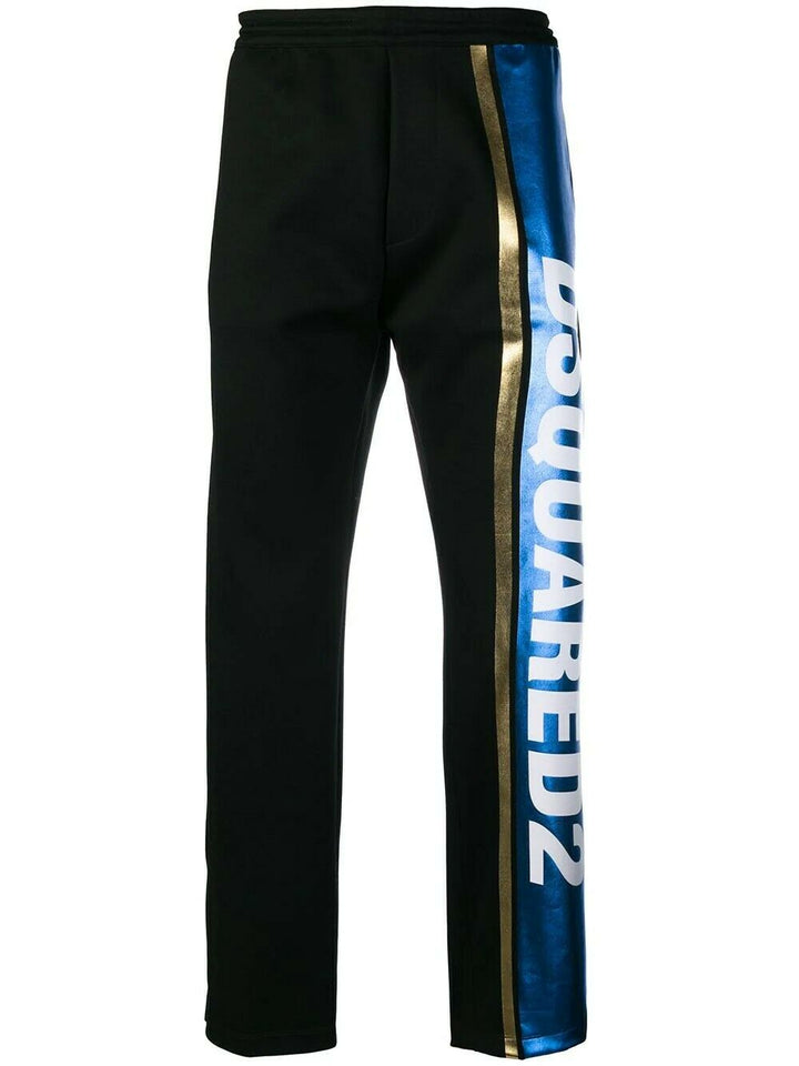 DSquared2 Black Glossy logo stripe Joggers Veronique Luxury Collections