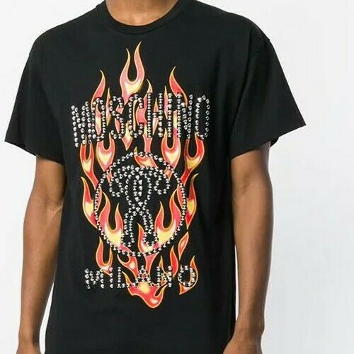 Moschino Fire Print And Studded T-shirt