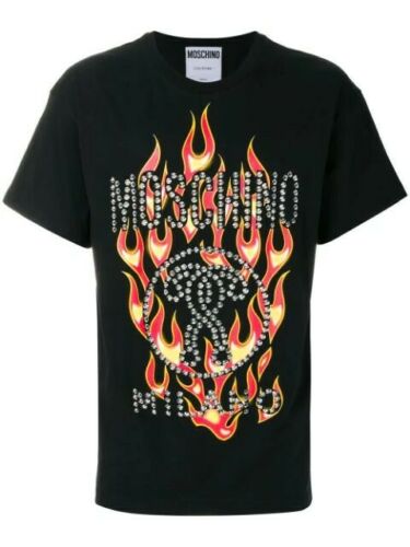 Moschino Fire Print And Studded T-shirt