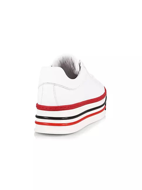 Copy of MOSCHINO MILANO  White Leather Cassetta Trainers logo-embossed platform sneakers Veronique Luxury Collections