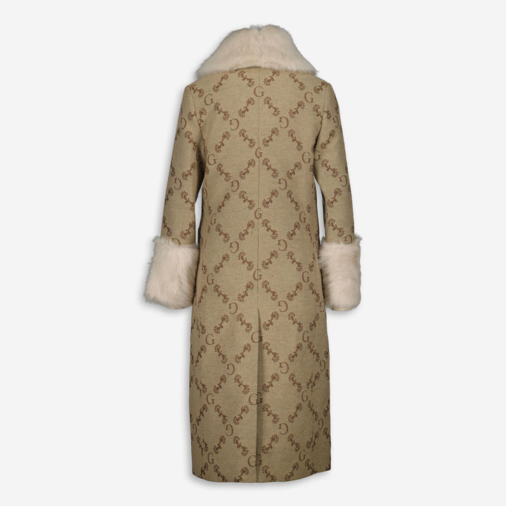 GANT  Toffee Beige Wool Jacquard Monogram Coat Veronique Luxury Collections