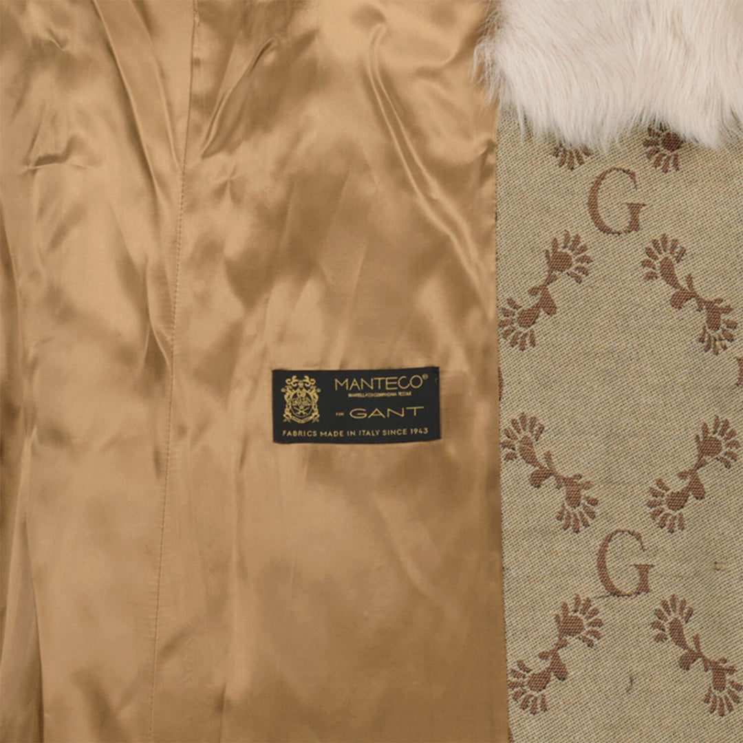 GANT  Toffee Beige Wool Jacquard Monogram Coat Veronique Luxury Collections