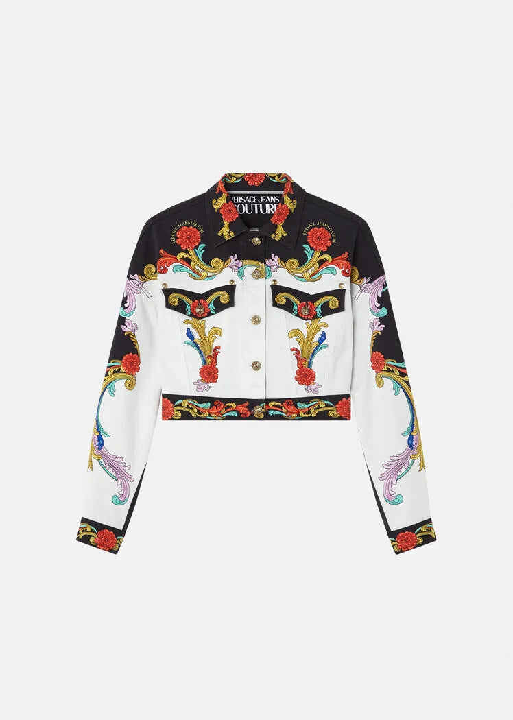 VERSACE JEANS COUTURE
Sun Flower Garland Print Denim Jacket In White Veronique Luxury Collections