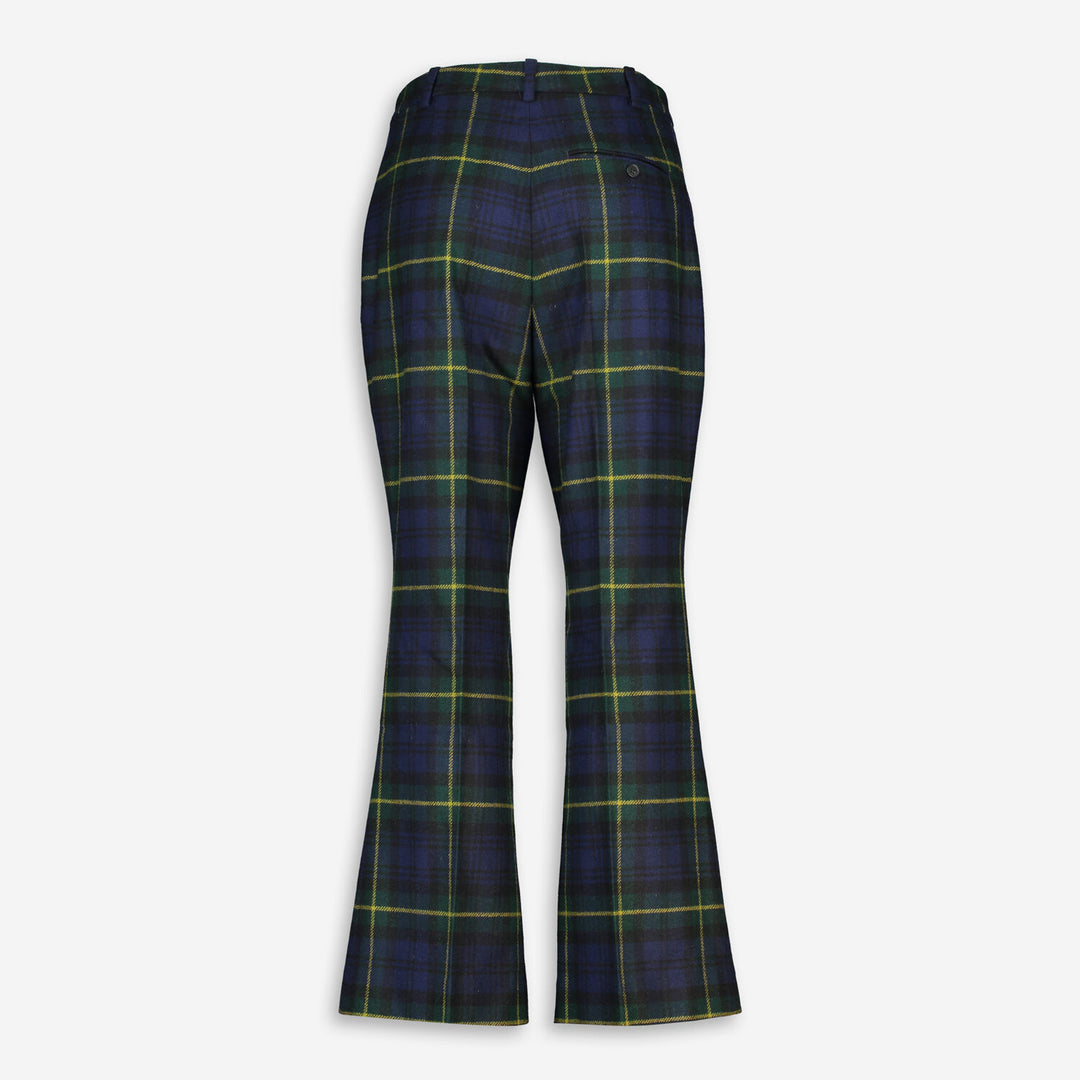POLO RALPH LAUREN  Navy & Green Wool Tartan Wide Leg Trousers Veronique Luxury Collections
