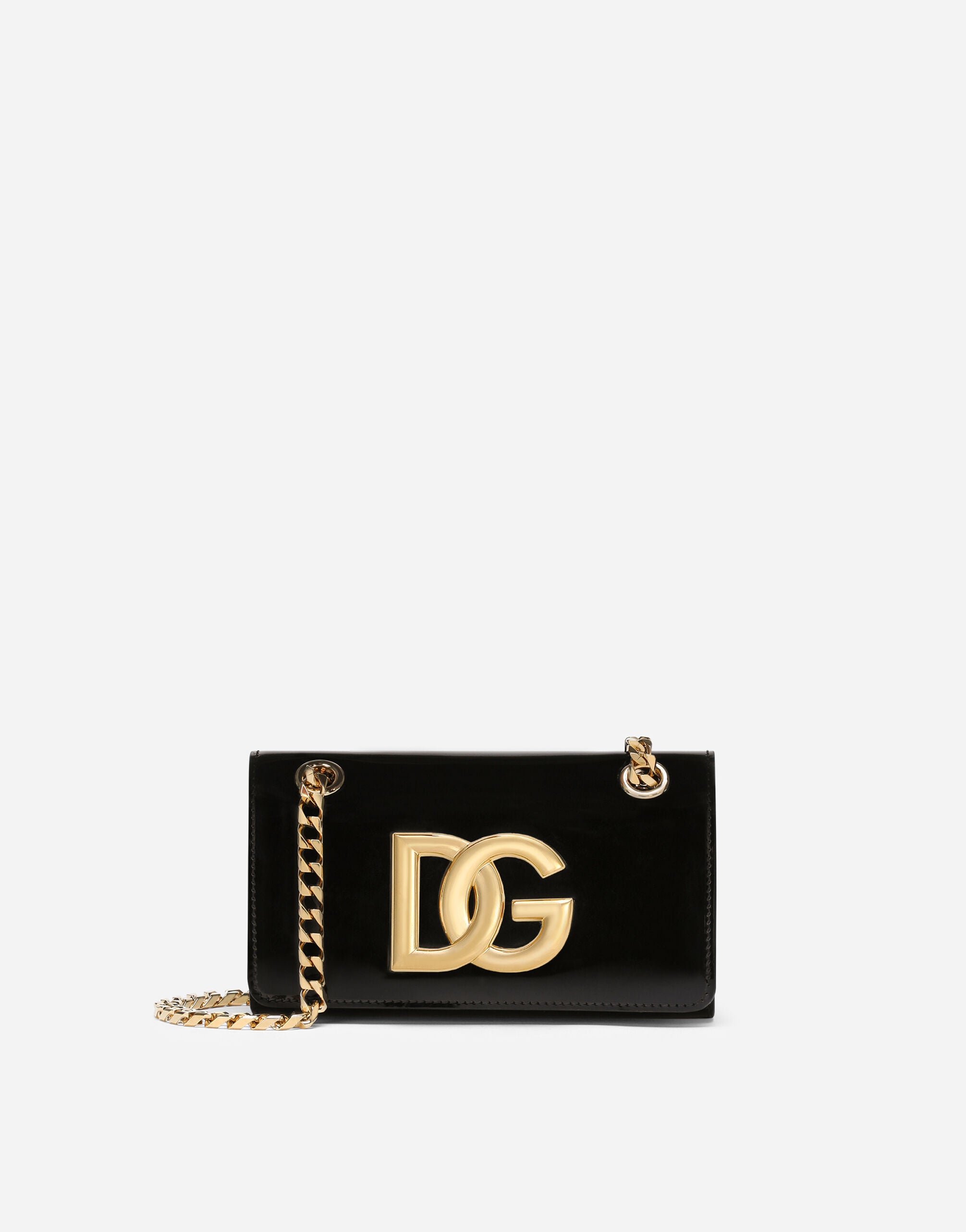DOLCE & GABBANA Black & Gold Tone Logo 3.5 polished leather