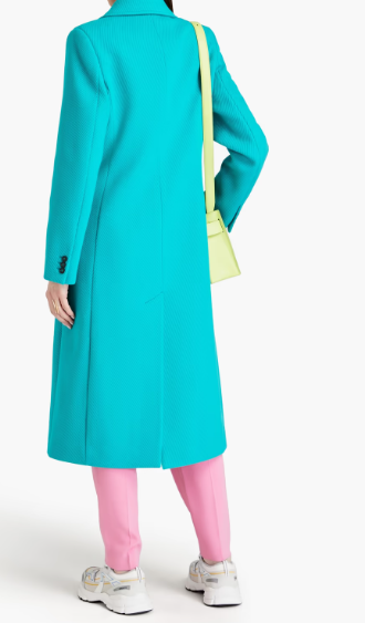 MSGM  Turquoise Thick Twill Wool Blend Trench Coat Veronique Luxury Collections