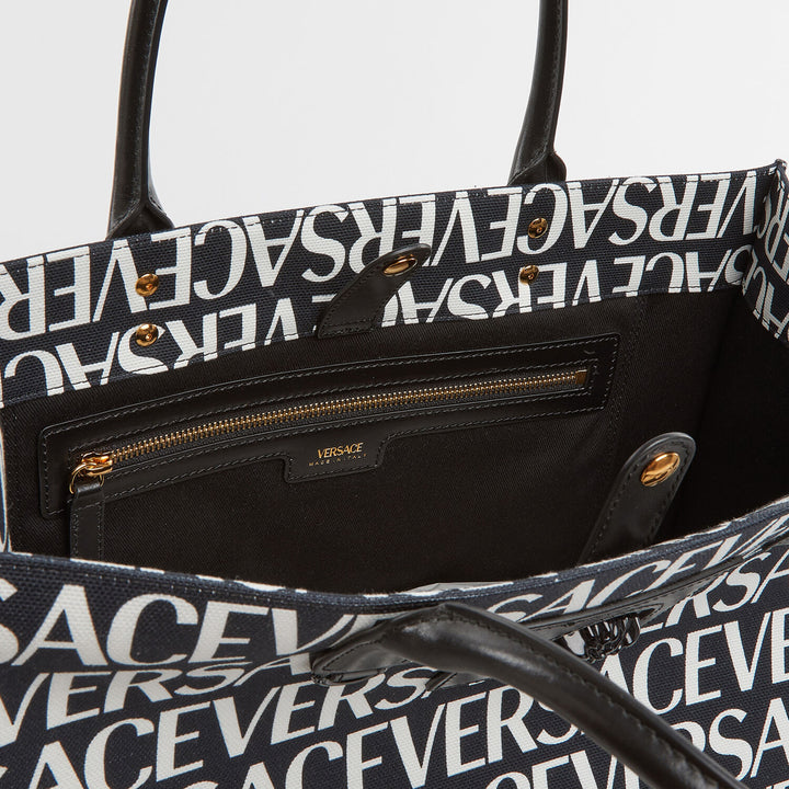 VERSACE  Black & White Logo Text Tote Bag Veronique Luxury Collections