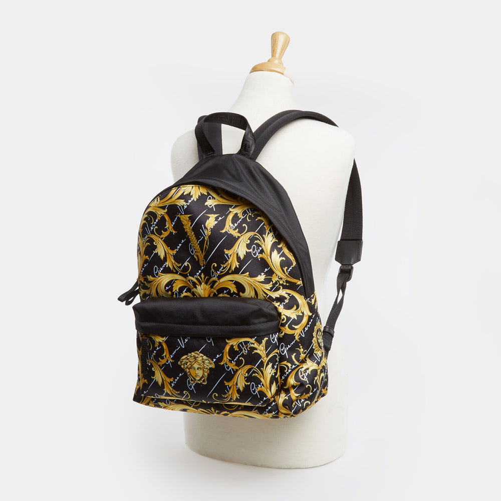 VERSACE  Black & Gold Baroque Backpack Veronique Luxury Collections