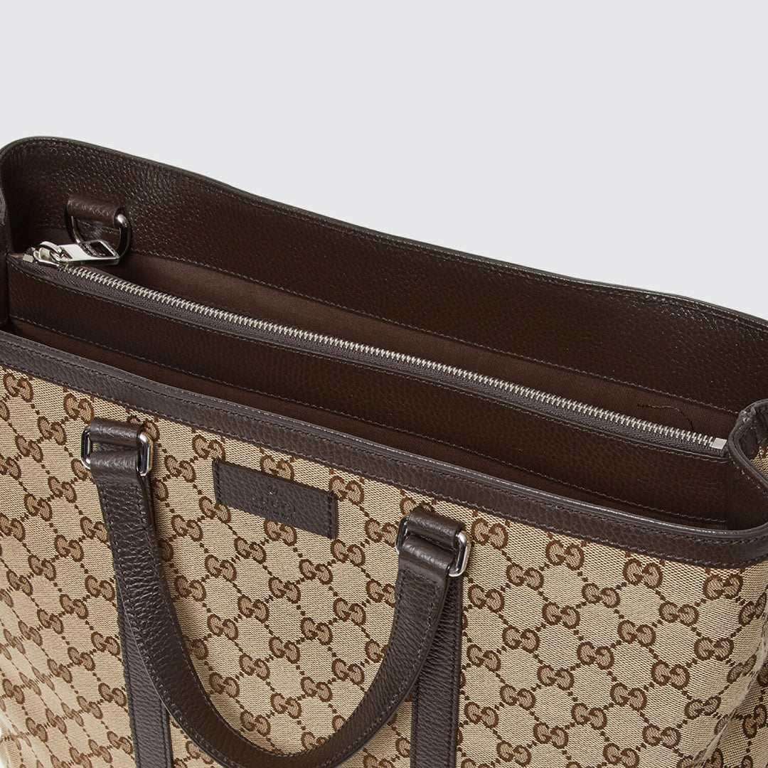 GUCCI  Tan & Black Logo Pattern Tote Bag Veronique Luxury Collections