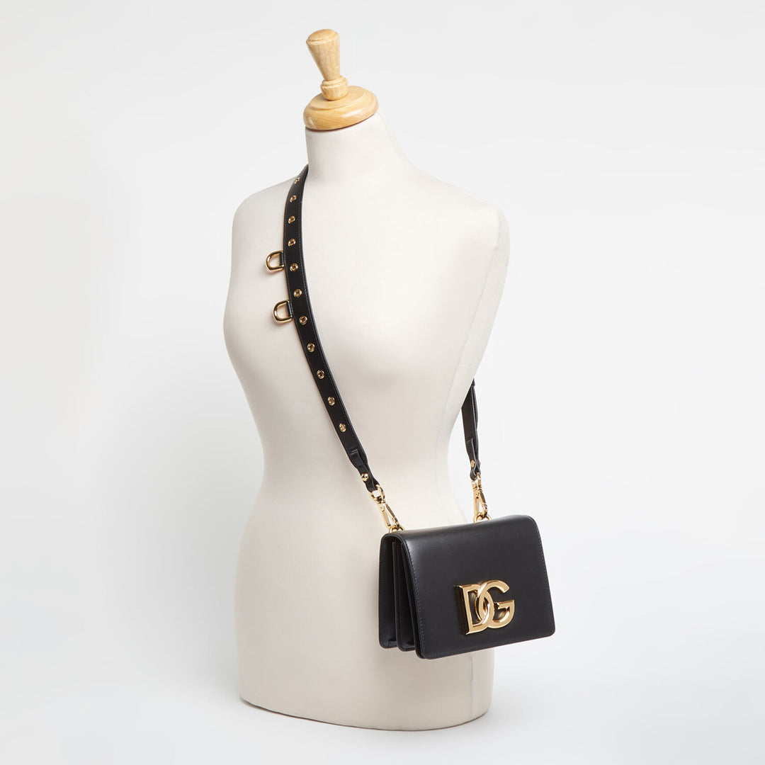 DOLCE & GABBANA  Black Leather Millennials Cross Body Bag Veronique Luxury Collections