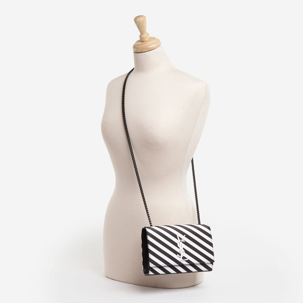 SAINT LAURENT  Black & White Stripe Kate Shoulder Bag Veronique Luxury Collections