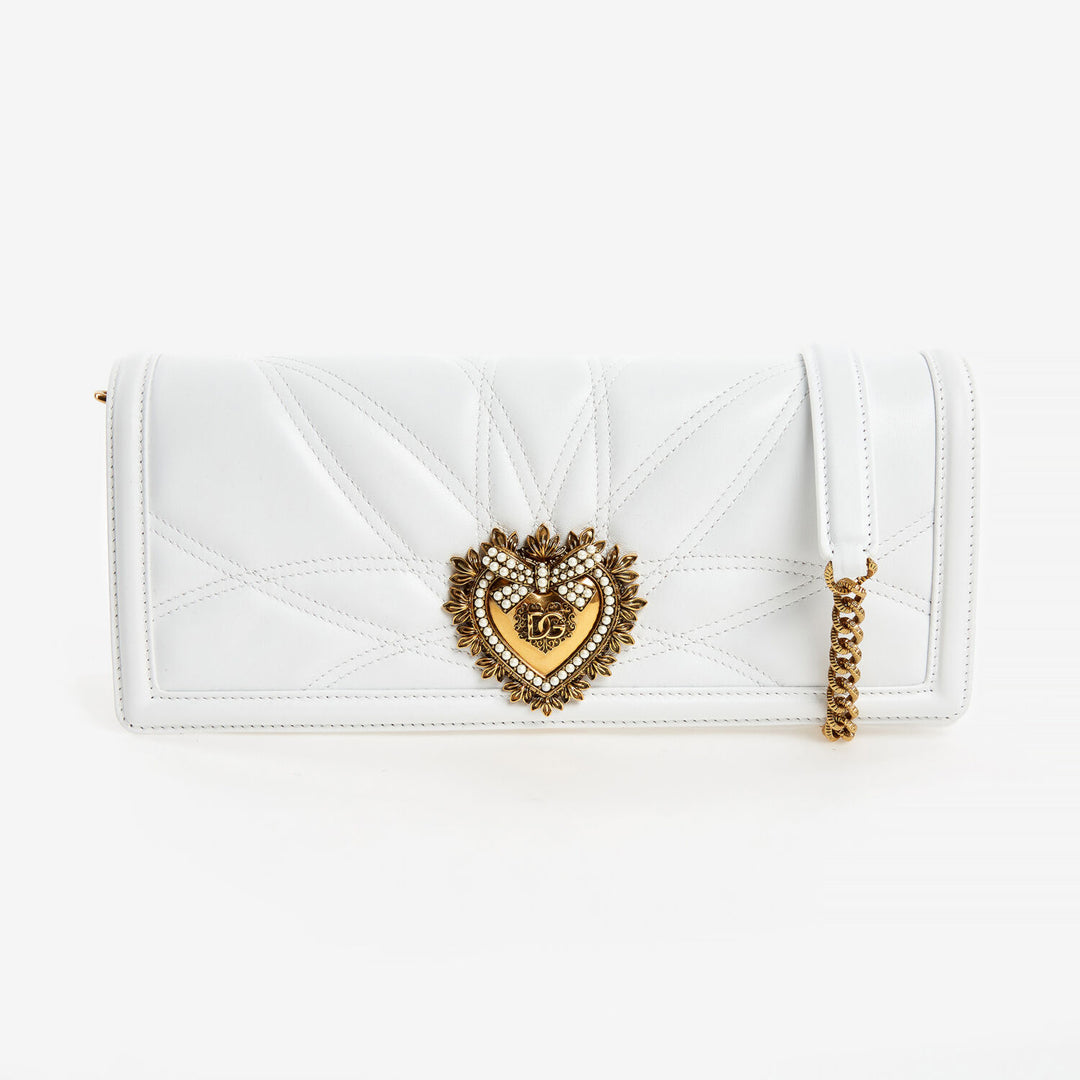 DOLCE & GABBANA  White Leather Quilted Devotion Shoulder Bag Veronique Luxury Collections